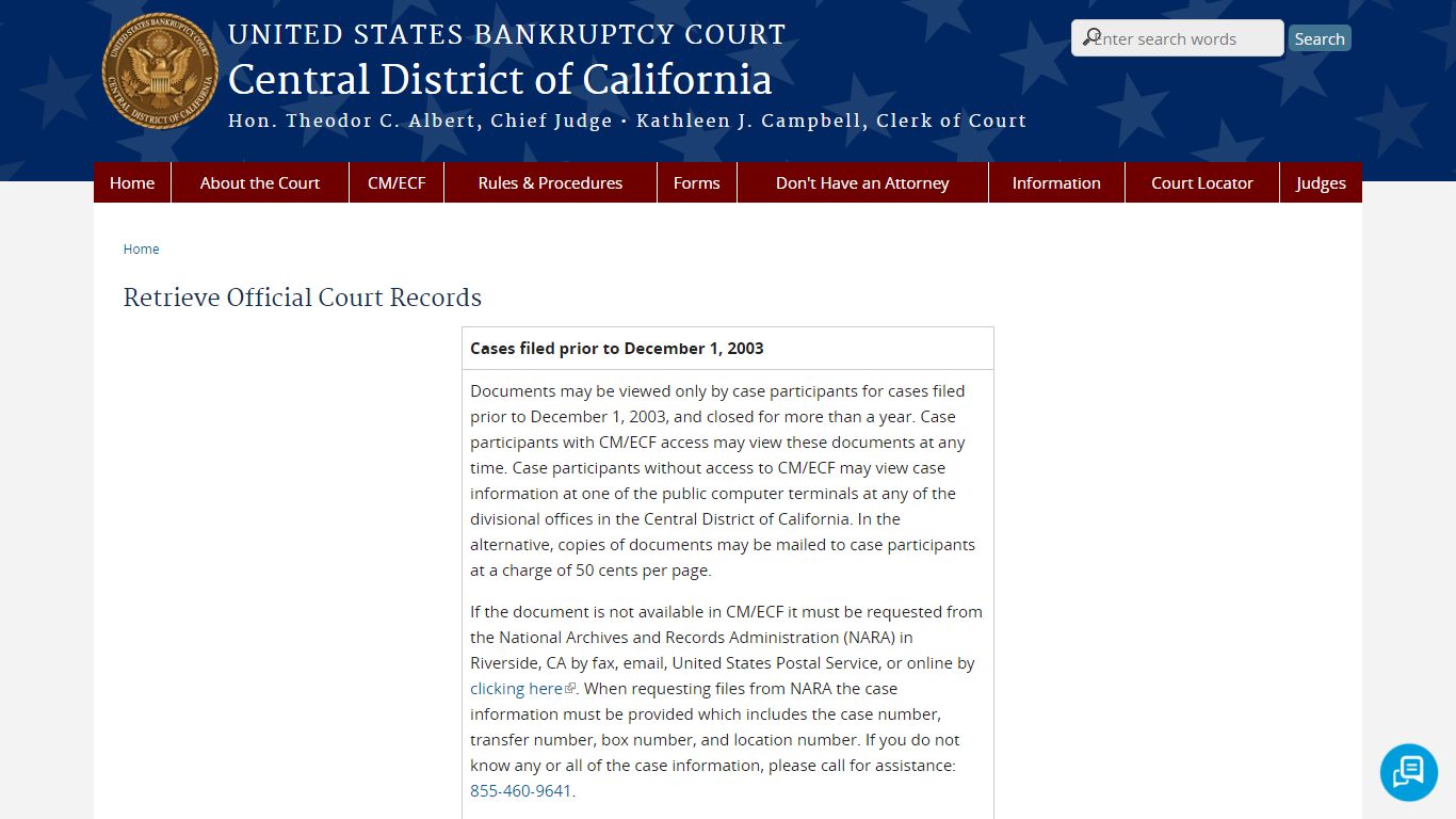 Retrieve Official Court Records | Central District of California ...