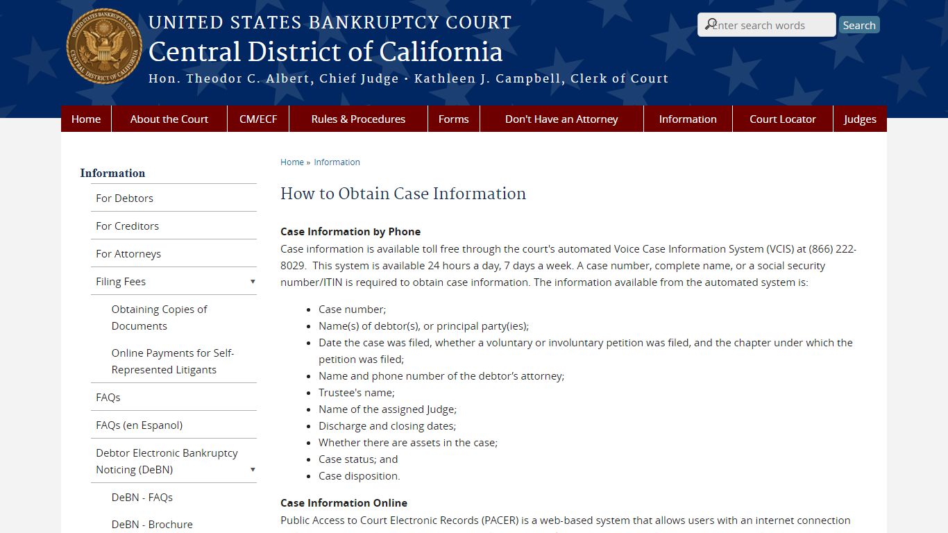 How to Obtain Case Information - United States Bankruptcy Court