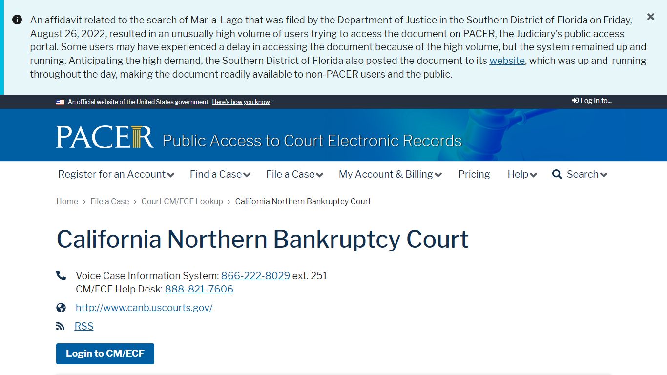 California Northern Bankruptcy Court | PACER: Federal Court Records